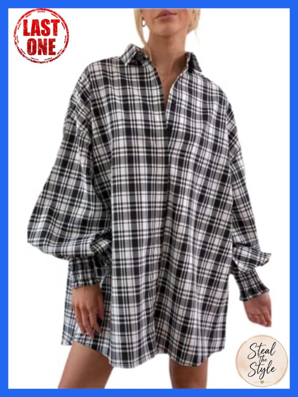 Plaid Flannel Shacket Oversized Button Down Shirt Long Sleeve